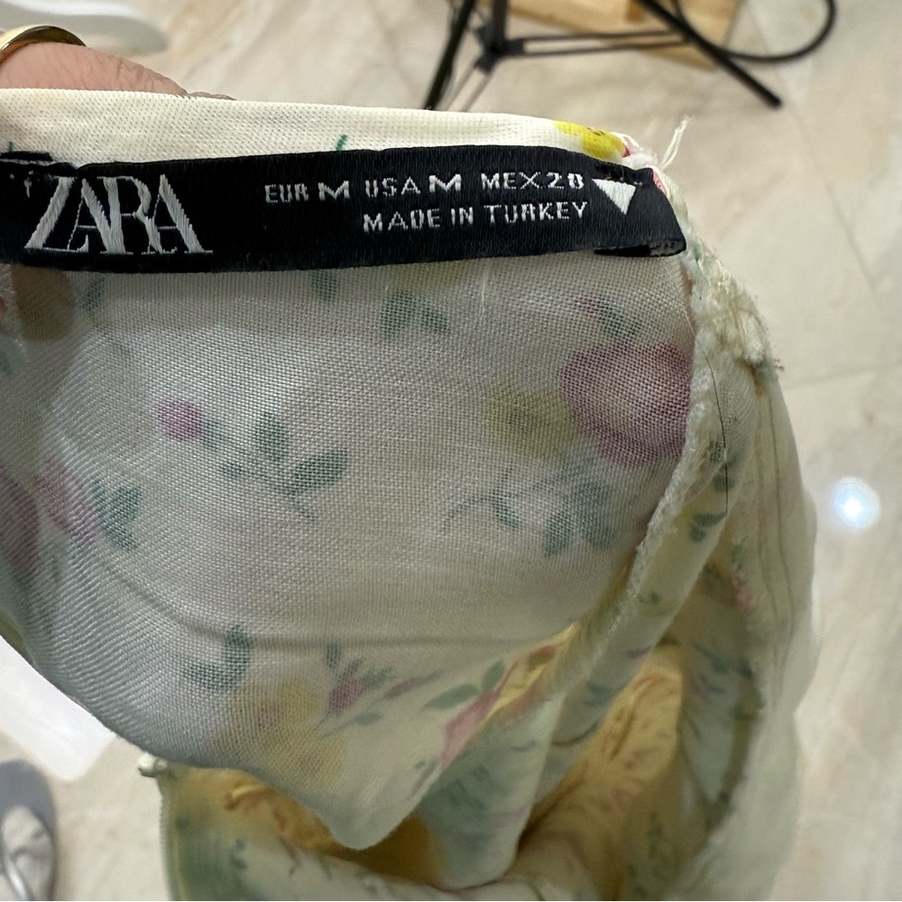 ZARA Floral Slip Dress Cream Pink Yellow Roses | Ruched Bust Midi Dress | M - Picture 6 of 10
